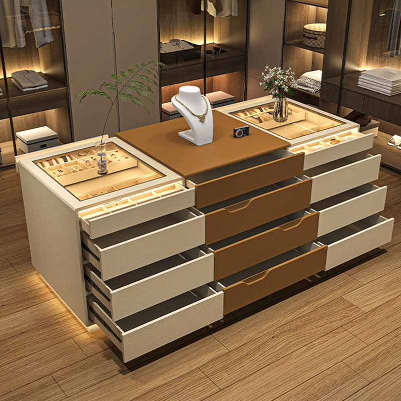 62.99"Beige jewelry storage cabinet display stand