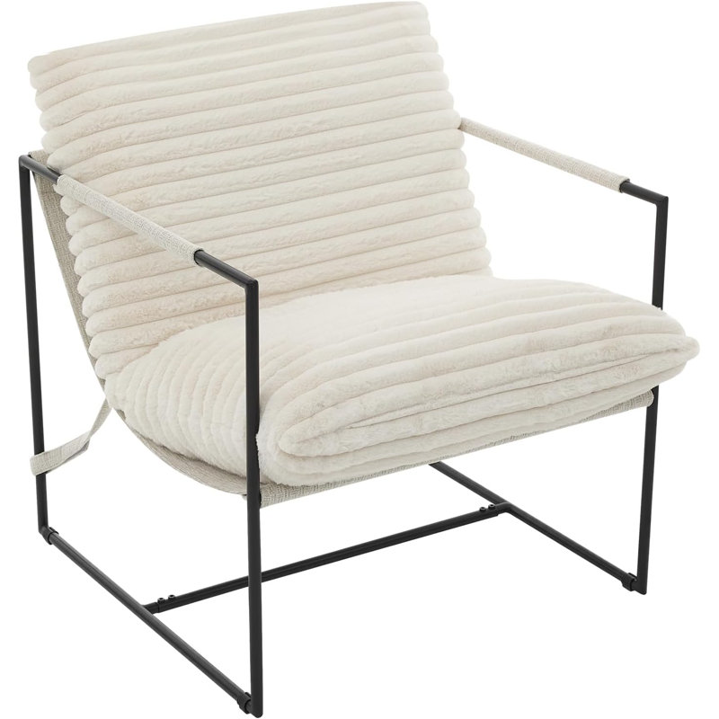 Chaise de salon moderne et confortable, fauteuil de lecture rembourré, Velours côtelé beige