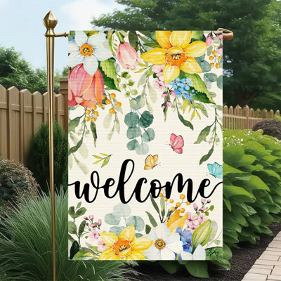 Spring Floral Welcome Watercolor Double Sided Garden Flag, 12X18 inch