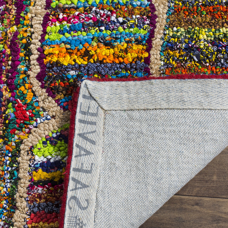 Tapis mauve / bleu foncé / rouge en coton / jute touffeté à la main à motif géométrique Anaheim, Rectangle 3 pi x 5 pi