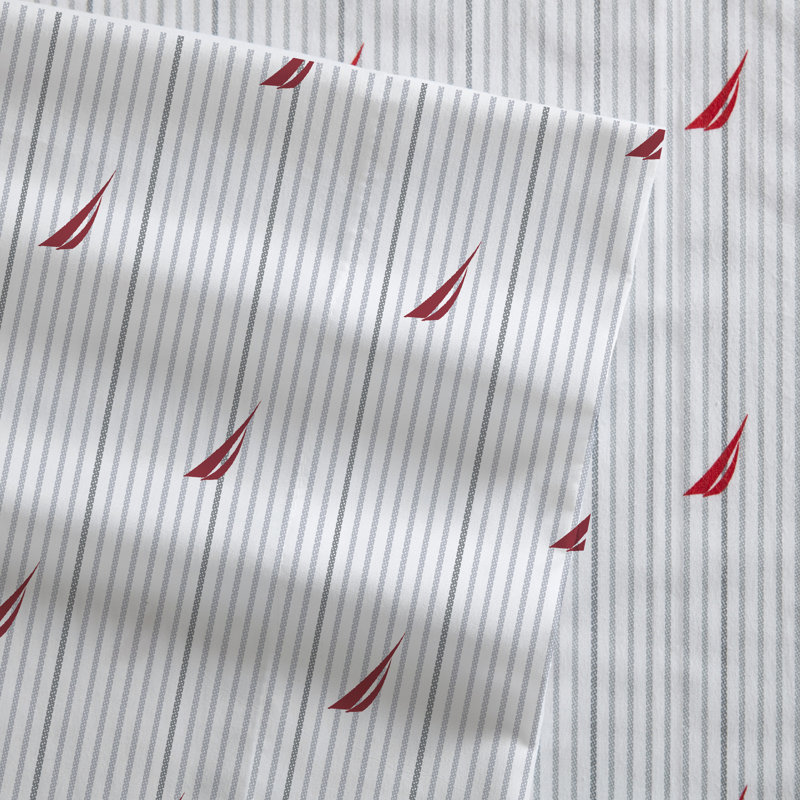 Bradford 200 Thread Count Breathable Cotton Percale Sheet Set, Twin XL Sheet Set with 1 Pillowcase, Audley Stripe Red
