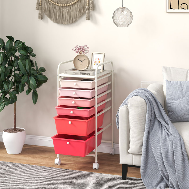 6 Drawer Storage Drawer, Pink