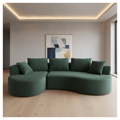 Curved Modular Sectional Sofa Set with Chaise, Dark Green Corduroy Upholstery, 2-Piece Living Room Furniture