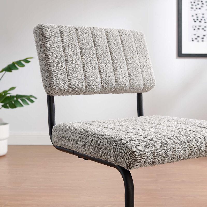 Taupe Boucle Upholstered Side Chair with Black Metal Frame