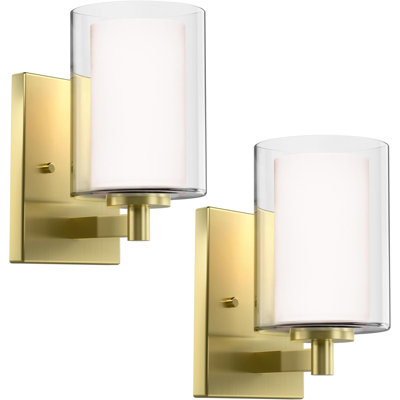 Wall Sconces Set of 2 Modern Vanity Lights with Double Clear Glass Shade Matte Black Indoor Farmhouse Wall Lights for Bathroom Living Room Bedroom Hallway Bulb E26 Base (Bulbs Not Included)