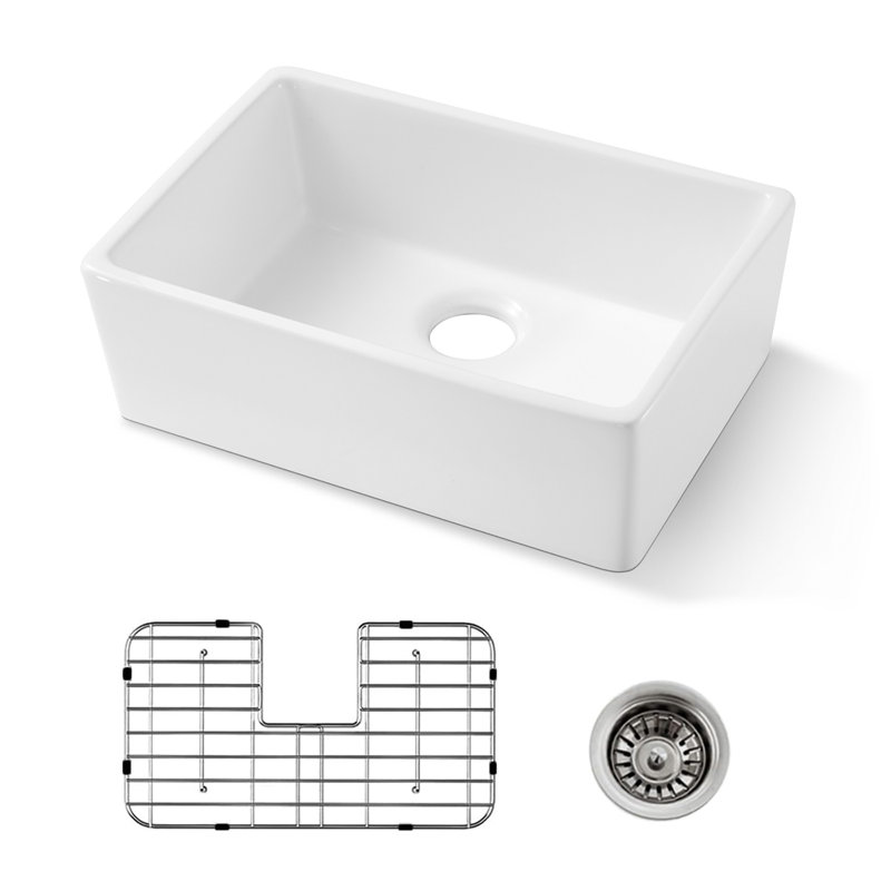 Évier de ferme 24 pouces en argile réfractaire blanche 24 po x 16 po pour petite cuisine et buanderie