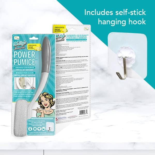 Molly's Marvelous Power Pumice Citron parfumée, détachant pour eau dure, nettoyant pour anneau de toilette, poignée extra-longue, coffre-fort et sans produits chimiques agressifs