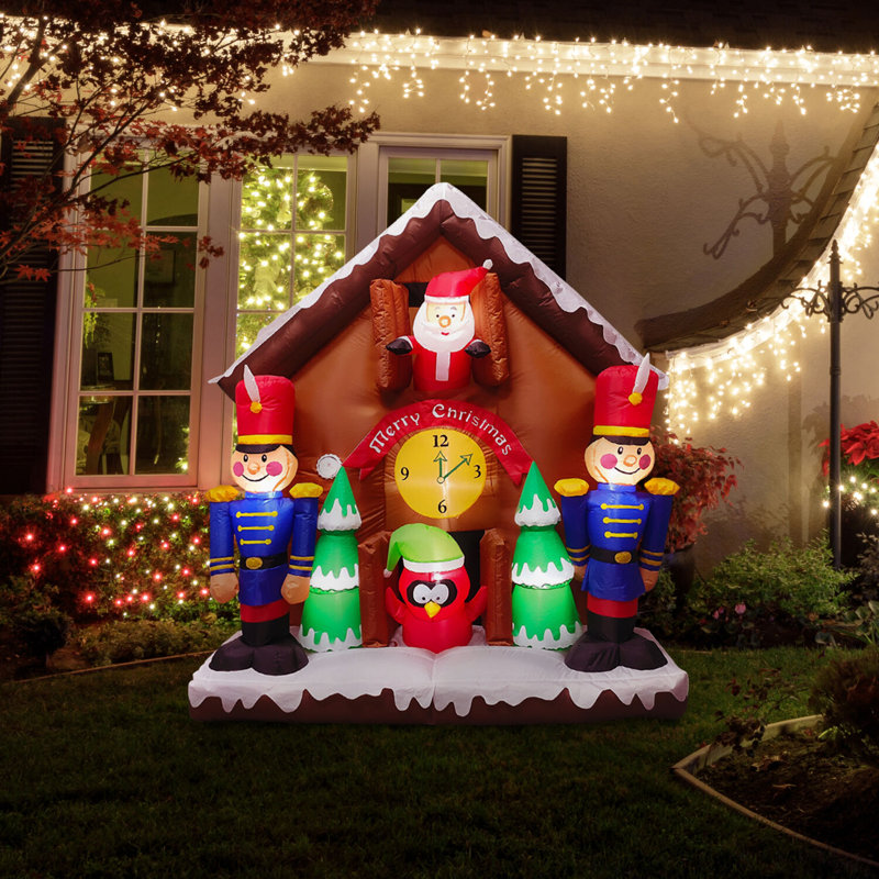 Fraser Hill Farm Fraser Hill Farm 6-Ft. Tall Santa Nutcracker Cuckoo Clock Blow Up Christmas Inflatable with Lights, Music