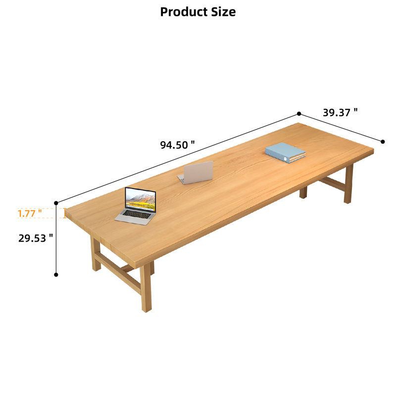 Table de conférence rectangulaire en bois massif, H 27,53 po x L 94,5 po x l 39,37 po