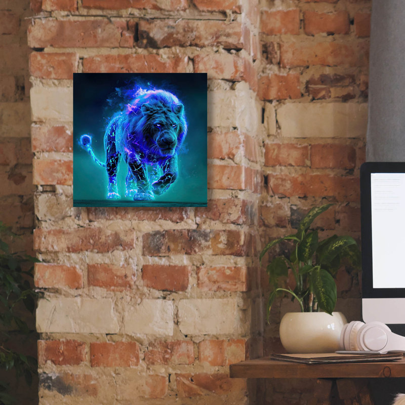  «Electric Lion» par Ann Klee, art mural sur toile, 12 po x 12 po, H 12 po x l 12 po