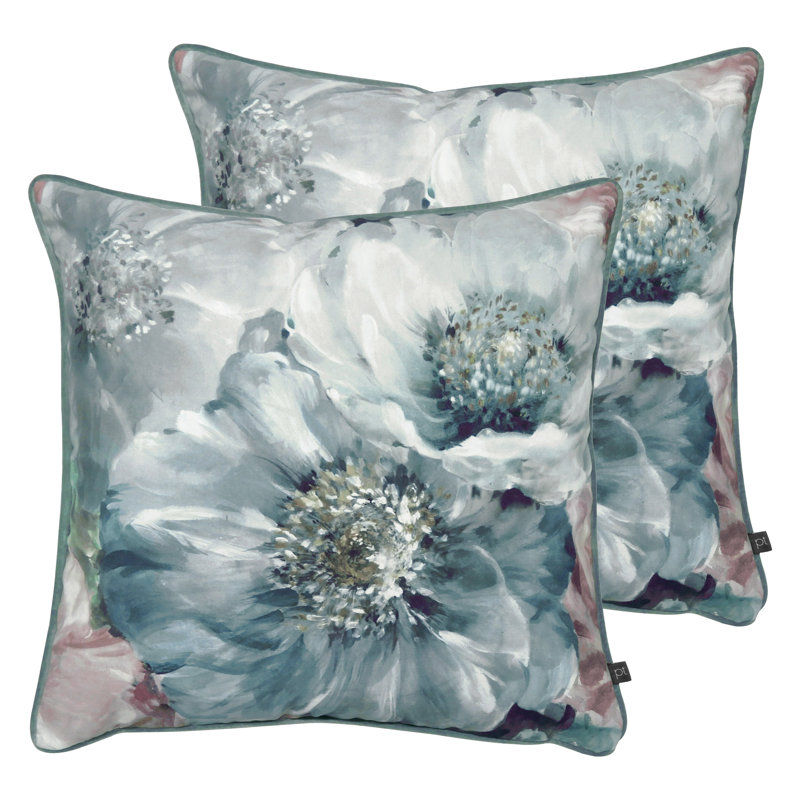 Aube Floral Square Cushion, Moonstone, Feather