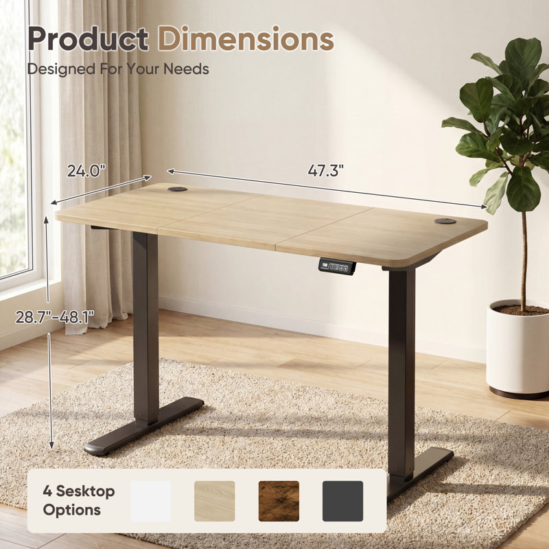 Putnam Height Adjustable Standing Desks, Bamboo/Black, 48" H x 47.25" W x 23.62" D