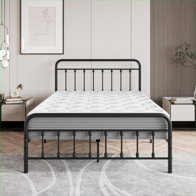 Bedroom Full Size Victorian Style Metal Platform Bed Frame With Under-Bed Storage, Black-Toned, No Box Spring Required