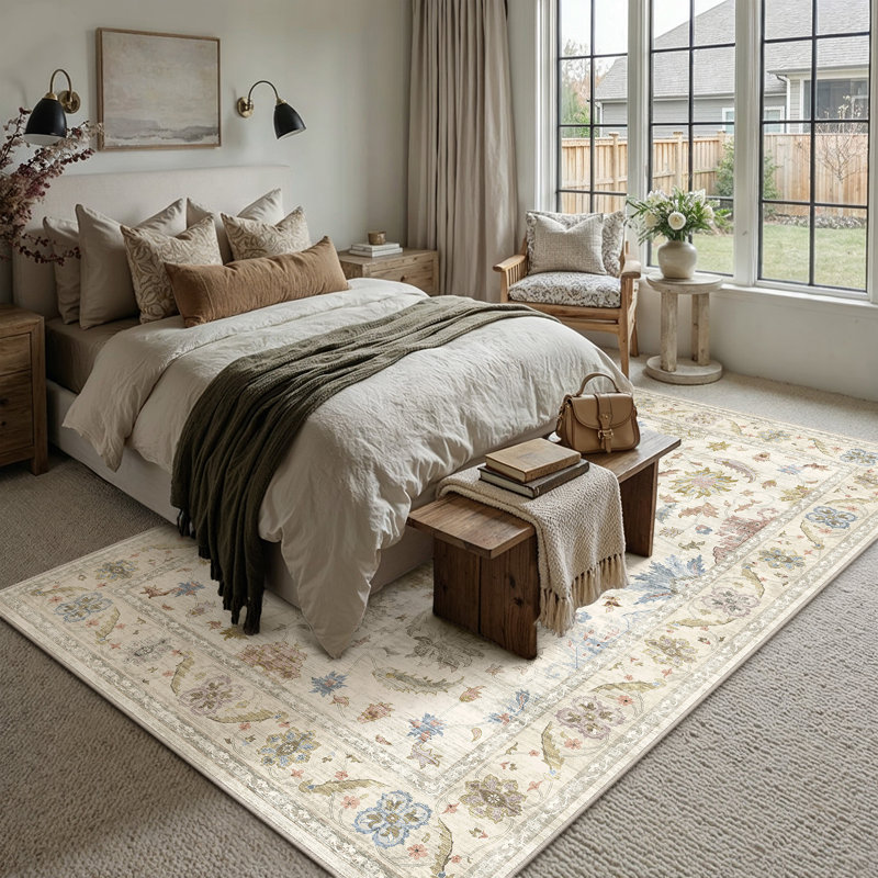 Samuel Modern Floral Washable Area Rug With Non-Slip Backing, Rectangle 8' x 10'