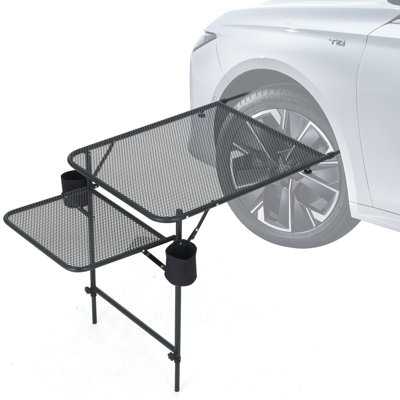 Car Camping Table with Cupholders, Mesh Surface, Wing Panel, Heavy Duty for Outdoor, Camping, Picnic by Arlmont & Co.
