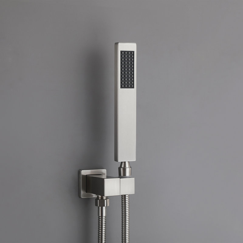Modern 10" Rectangle Wall Mounted Complete Shower System With Anti-Scald Pressure Balance Valve, Nickel brossé