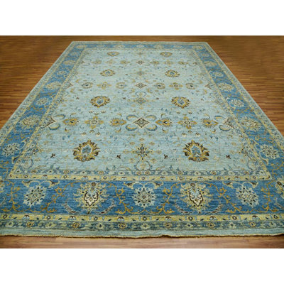 Tapis surdimensionné en laine noué à la main 11 pi 10 po x 15 pi 0 po Iceberg Blue Shah Abbas