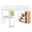 Lit mezzanine double en métal avec poste de travail, garde-robe, escalier de rangement et DEL