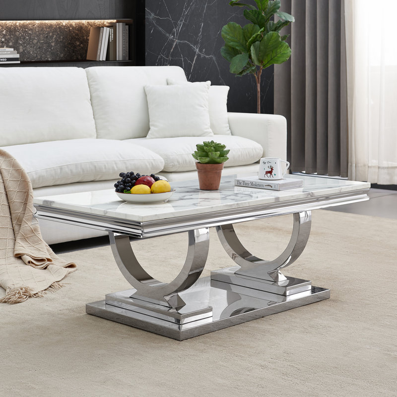 Ensemble de table de salon 2 pièces, Blanc, Argent argent