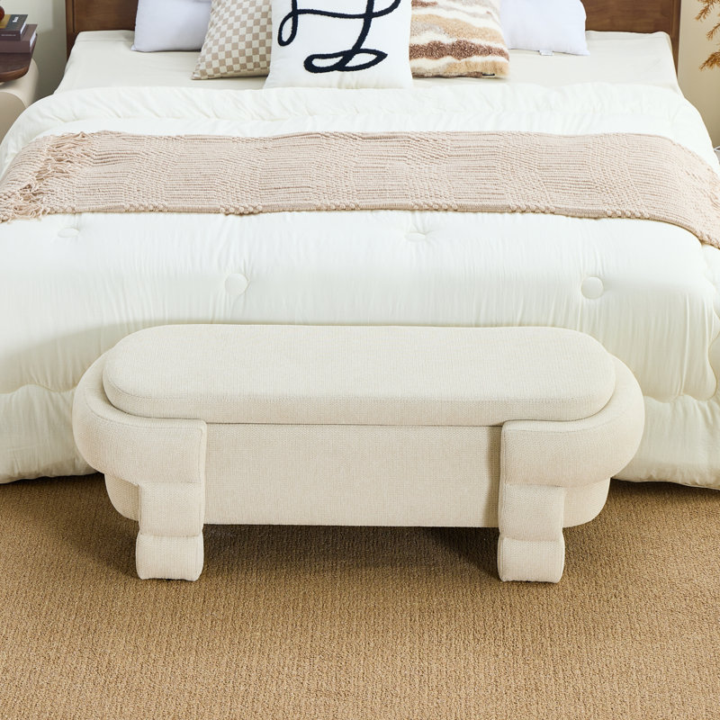 Pouf de rangement de 124 cm, banc de rangement, banc d'entrée rembourré avec assise, pouf de bout de lit, beige