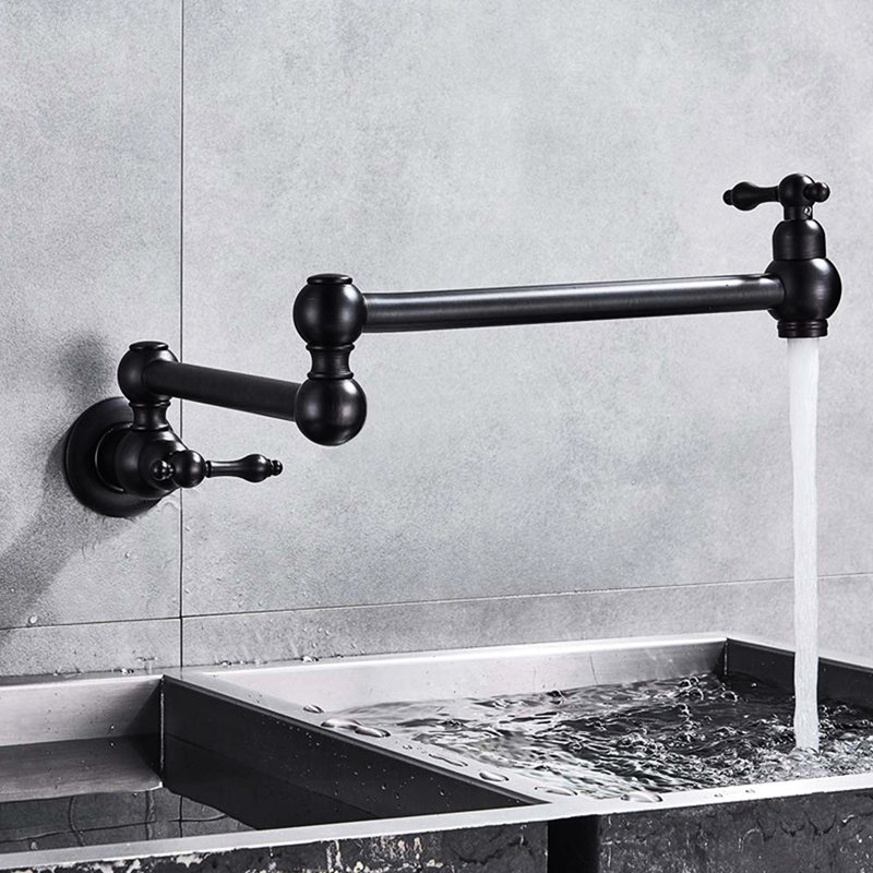 Robinet remplisseur mural noir mat, bras articulés à double articulation, grattage, rouille, laiton à 100% pour une meilleure performance