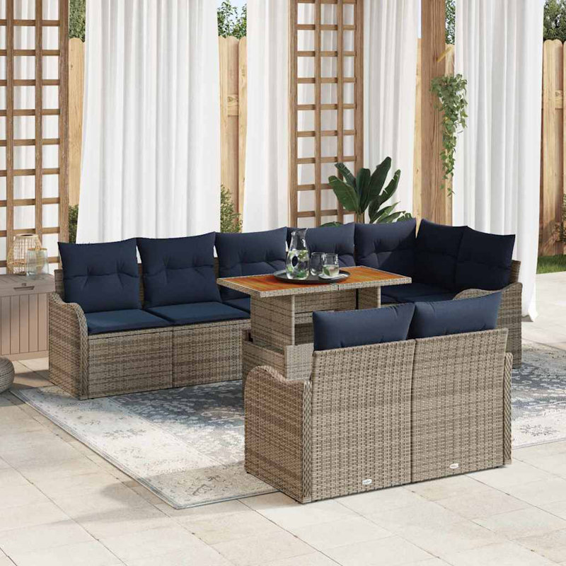 Ensemble de canapé de jardin avec coussin Vidaxl 9 pièces gris et bleu marine, Coussin bleu marine / structure grise