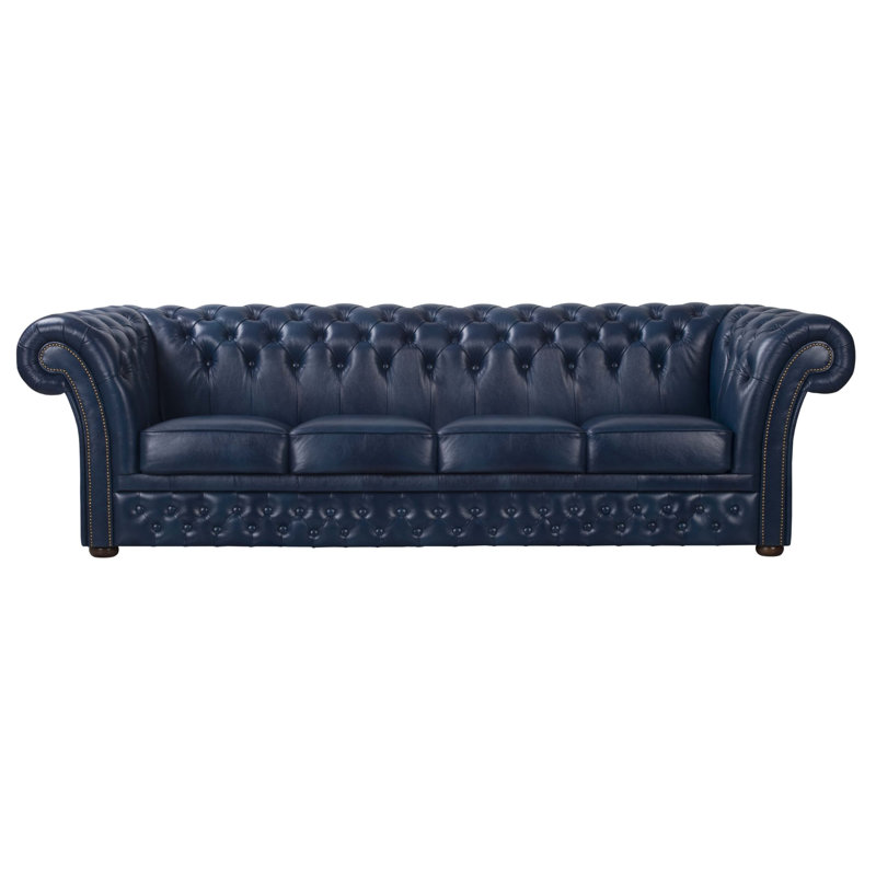 Tayjah Genuine Leather Sofa, Blue, 4