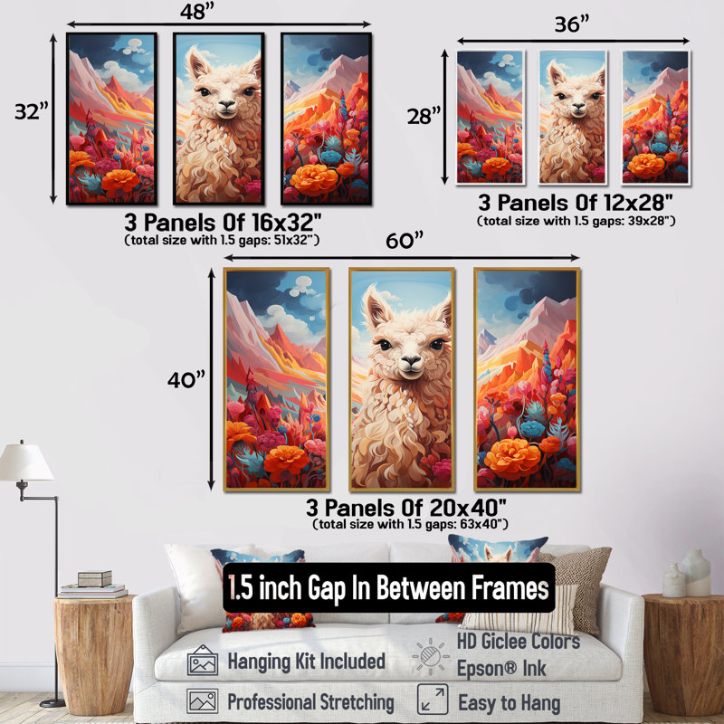 Enchanting Alpaca Valley - Alpaca, art mural, H 28 po x l 36 po x P 1 po, Cadre flottant noir