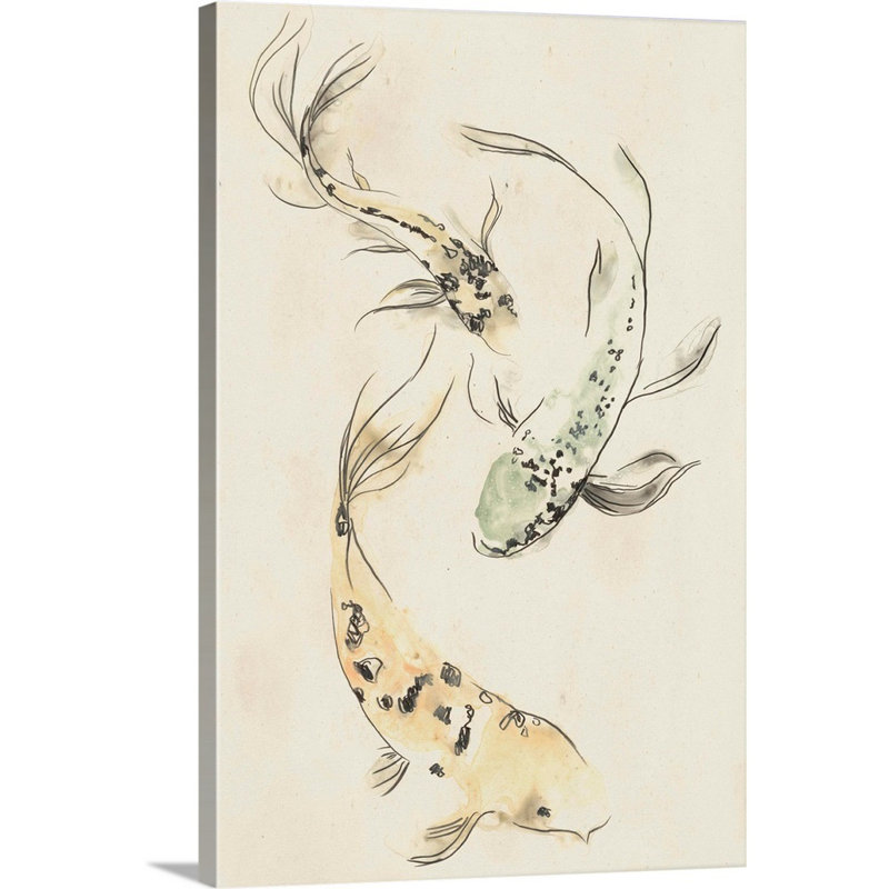 Koi Dance II, art mural sur toile, Toile tendue, H 36 po x l 24 po x P 1 po