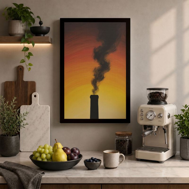 Chimney at Dusk Industrial - Wrapped Canvas, 30x20 - 76.2 x 50.8 cm, White Border