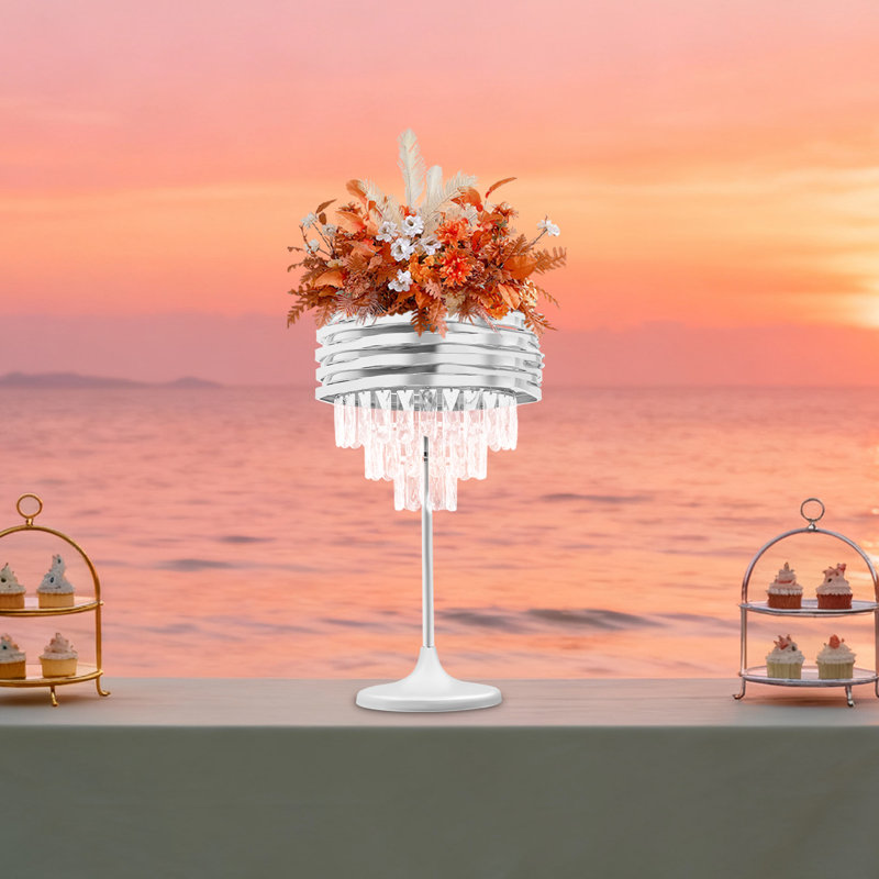 Support à fleurs géométrique moderne en cristal argenté de 24,8 po pour les fêtes d'anniversaire de mariage, Argent