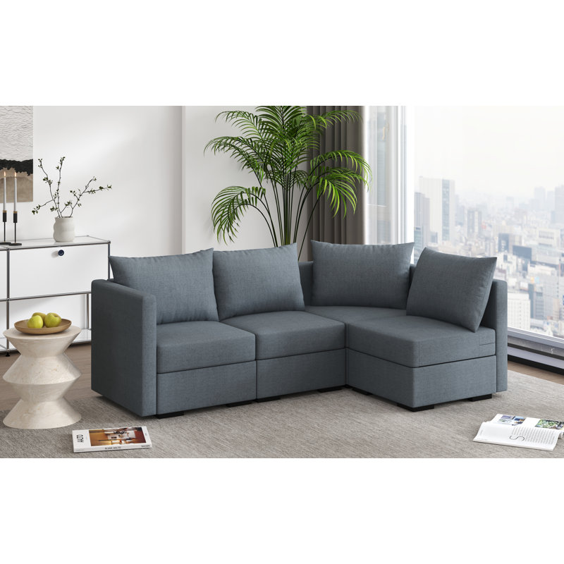 4-Seater Modular Sectional Sofa – Reversible Left Or Right-Facing Design For Ultimate Flexibility, Gray Polyester Blend