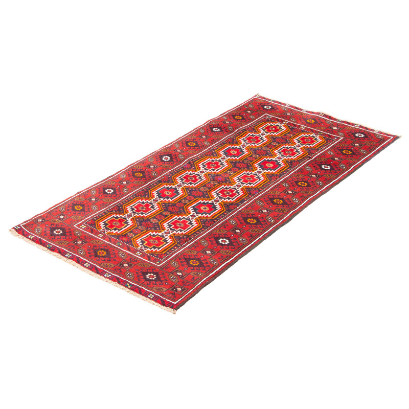 Tapis de couloir unique en laine noué à la main nouvel âge 3 pi 1 po x 6 pi 6 po Alekto en rouge / noir / brun