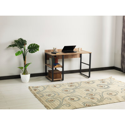 Furnish Home Store Rasse Black Metal Frame 58" Wooden Top 2 Shelves Writing And Computer Desk For Home Office