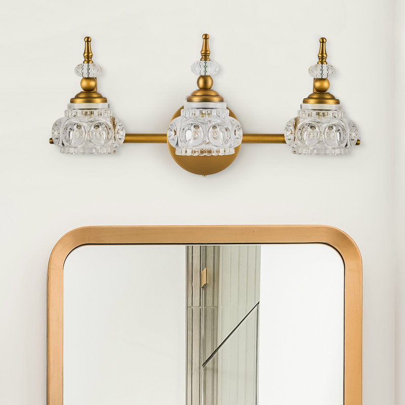 Luminaire de meuble-lavabo à 3 lumières à intensité variable en laiton antique de style rétro Jhanna