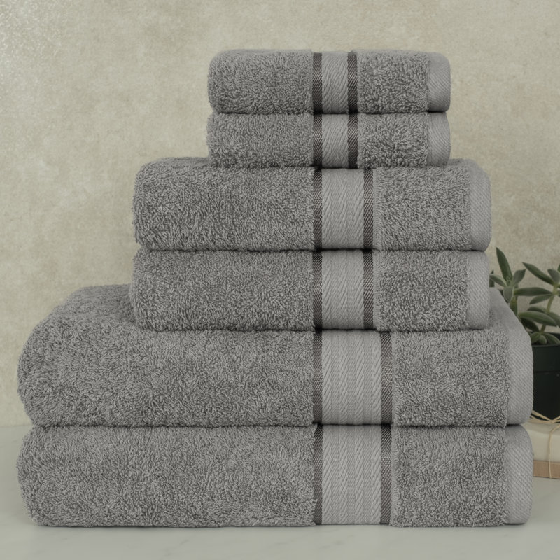 Ensemble de serviettes turques en coton 6 pièces Ashlay, Gris clair