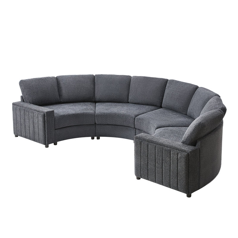 Canapé modulaire incurvé moderne sans repose-pieds 138 po Grandon, Polyester gris