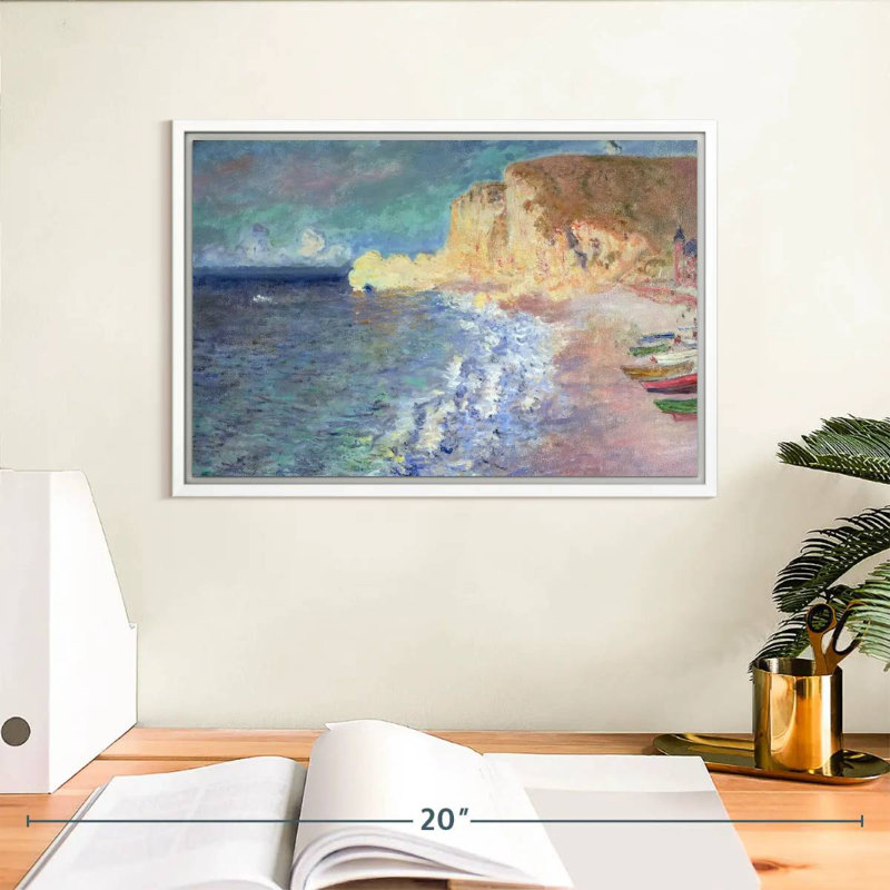 Le matin à Etretat, Cadre flottant blanc, 13 po x 9 po