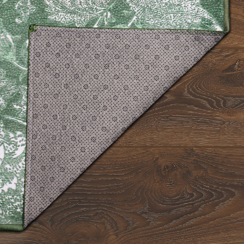 Kalini Floral Green Performance Flatweave Washable Floral Indoor / Outdoor Rug, Rectangle 5' x 7'