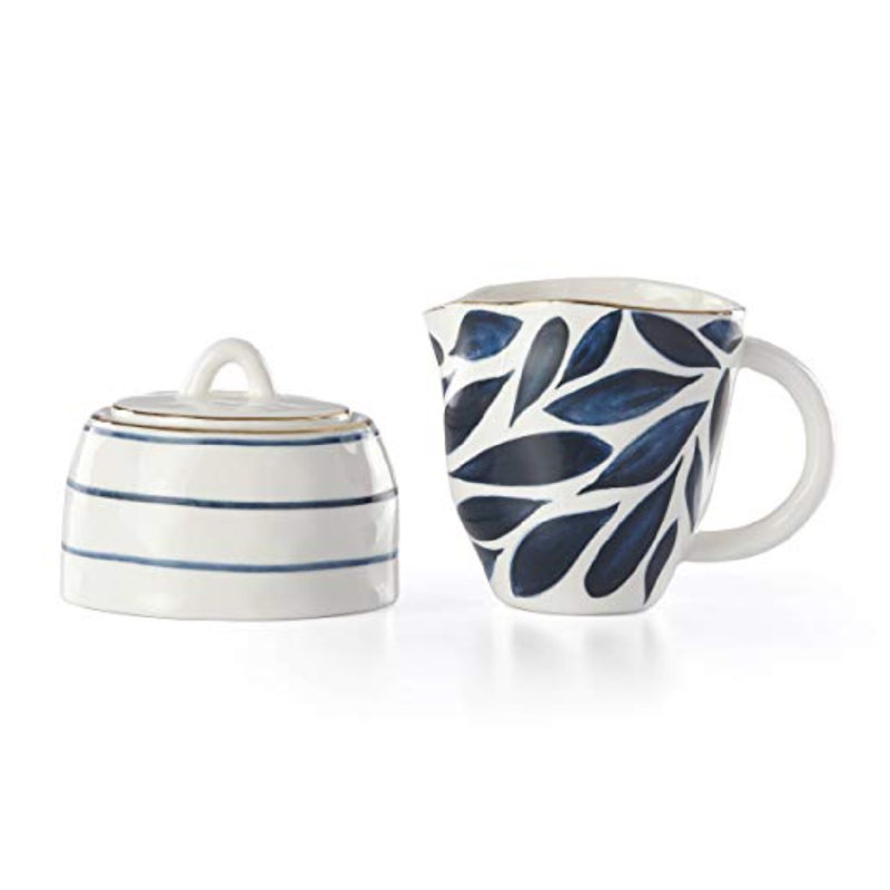 Blue and White Porcelain Creamer and Sugar Bowl Set