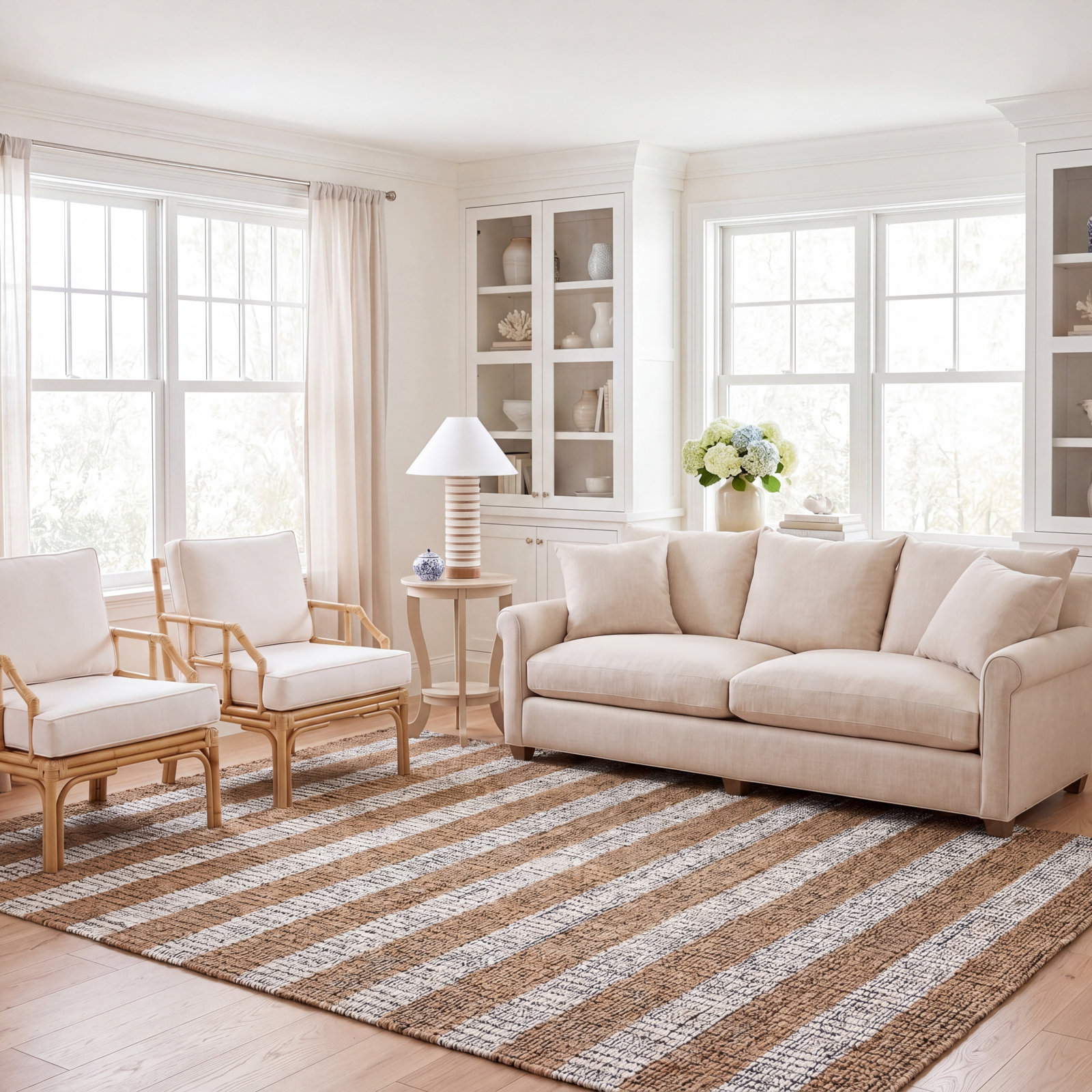 Natural Fiber Hand Woven Jacquard Performance Striped Indoor Rug, 8'-0" X 10'-0" Rectangle