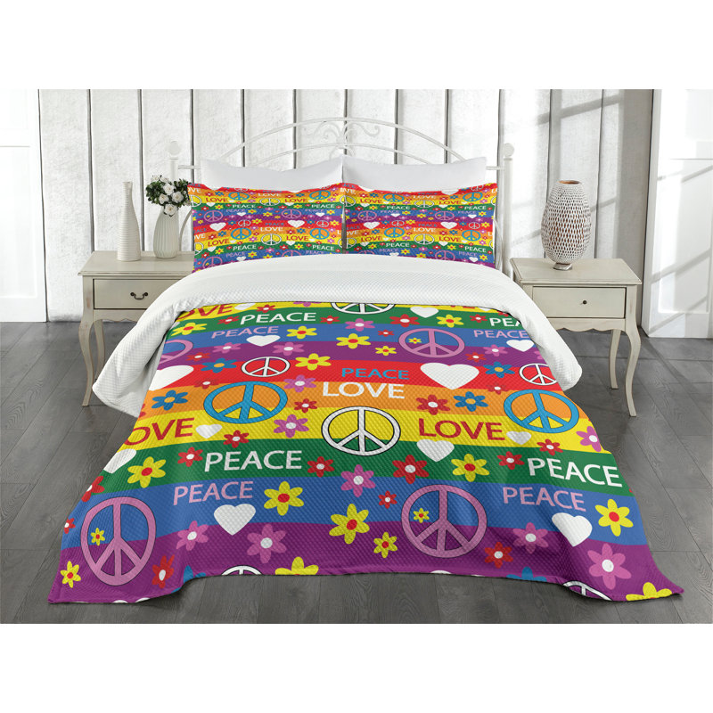 Ambesonne Hippie Bedspread, King Bedspread + 2 Standard Shams