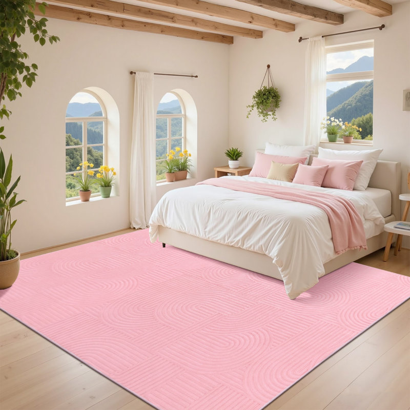 Tapis oriental rose lavable à la machine, Rectangle 6 pi x 9 pi, Rose
