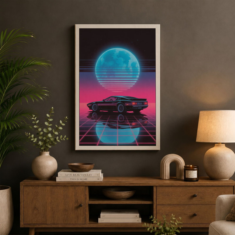 Neon Dreams Retro - Wrapped Canvas, 24x16 - 61.0 x 40.6 cm, Teal Border