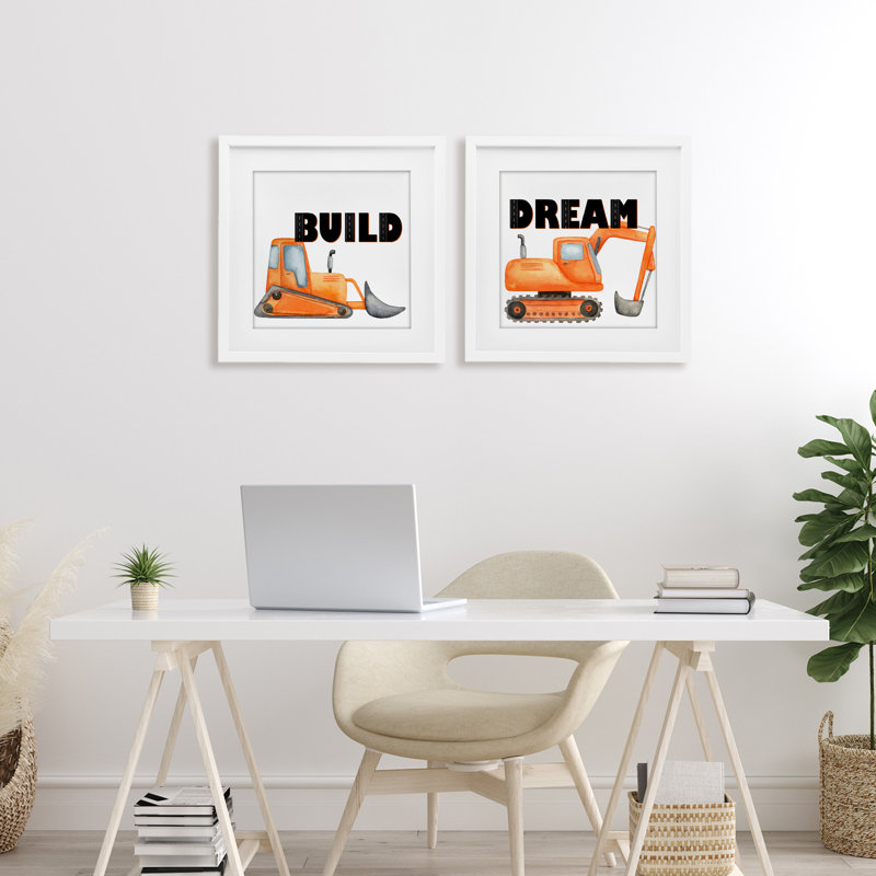 Ensemble de 2 véhicules à construction sous-marine «Build & Dream», par Kim Allen, H 16 po x l 16 po, Cadre blanc côtier