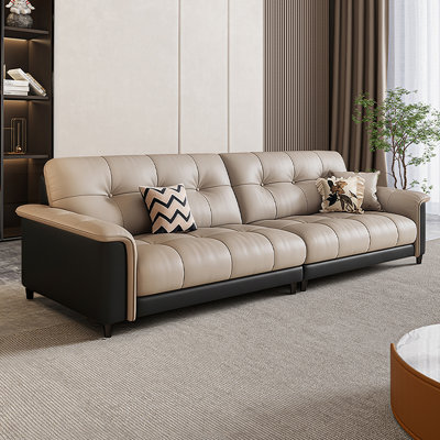 Khaki&Black Genuine Leather Modular Sofa cushion couch