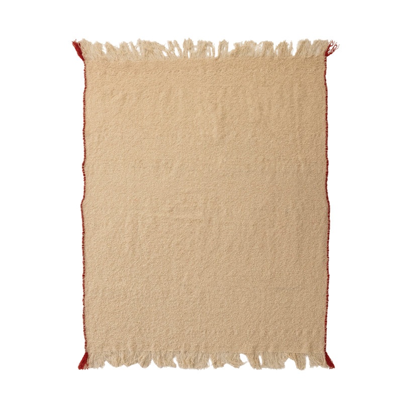 Jeté bouclé tissé brun clair avec frange artisanale