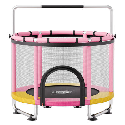 Trampoline 60 po pour enfants, mini trampoline pour tout-petits de 5 pi, jouets de jeu d'intérieur et extérieur de 132 lb avec filet d'enclos et barre de gymnastique réglable, jouets de Noël, cadeaux d'anniversaire pour filles garçons