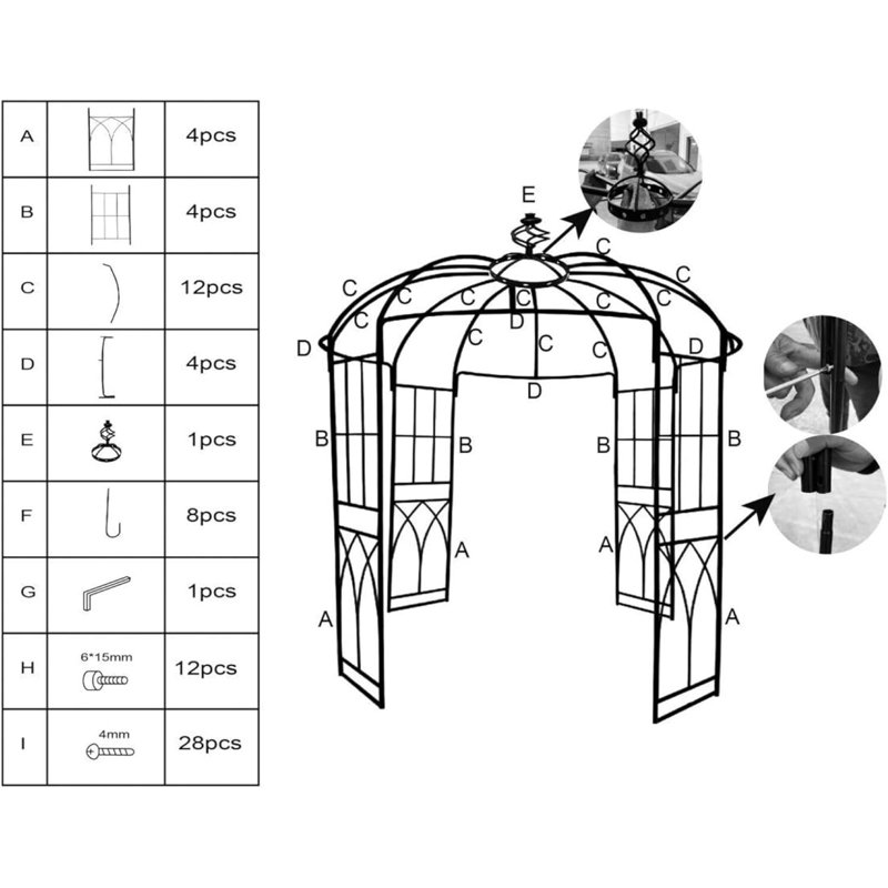 Arche de jardin en forme de cage à oiseaux 8,8 pi