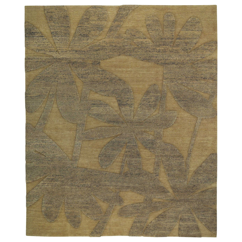 Paradise Floral Area Rug in Gold/Taupe, Rectangle 8' x 10'